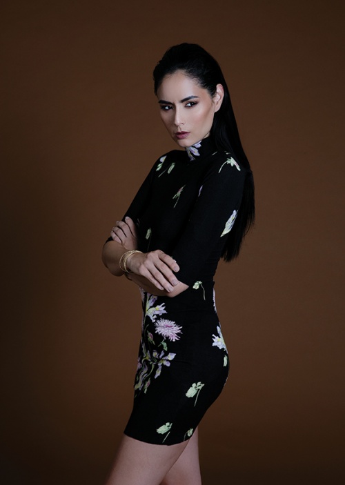 Ana R wears dress by Blumarine and jewellery by Van Cleef & Arpels